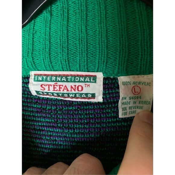 Vintage floral sweater International Stefano Sportswear green purple size large - Picture 3 of 3
